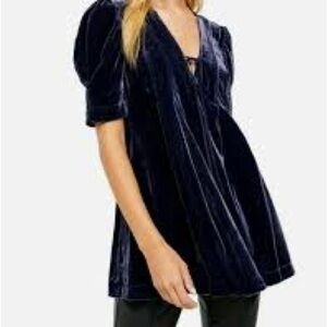Free People Adelle Navy Crushed Velvet Tunic Top Size M